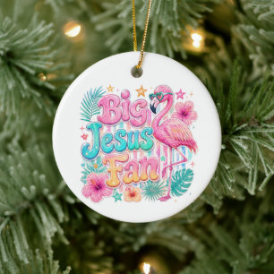 Jesus-Fan mit Flamingo-Ornament  Keramik Ornament