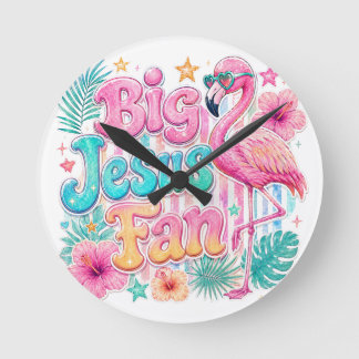 Jesus Fan mit Flamingo-Rund-Uhr Runde Wanduhr