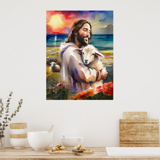 Jesus fand das verlorene Schaf Poster (Küche)