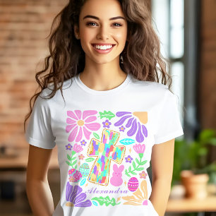 Jesus Farbkreuz Ostern Damen Custom Name T-Shirt