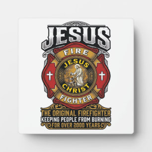 Jesus Feuerwehrmann Vintage Christlicher Glaube Sh Fotoplatte