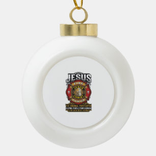 Jesus Feuerwehrmann Vintage Christlicher Glaube Sh Keramik Kugel-Ornament