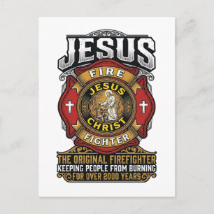 Jesus Feuerwehrmann Vintage Christlicher Glaube Sh Postkarte