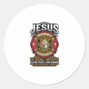 Jesus Feuerwehrmann Vintage Christlicher Glaube Sh Runder Aufkleber