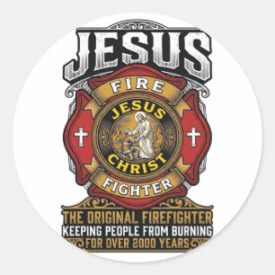 Jesus Feuerwehrmann Vintage Christlicher Glaube Sh Runder Aufkleber
