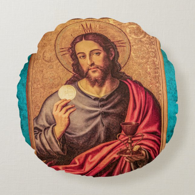 Jesus Fine art vintage pillow Rundes Kissen (Vorderseite)