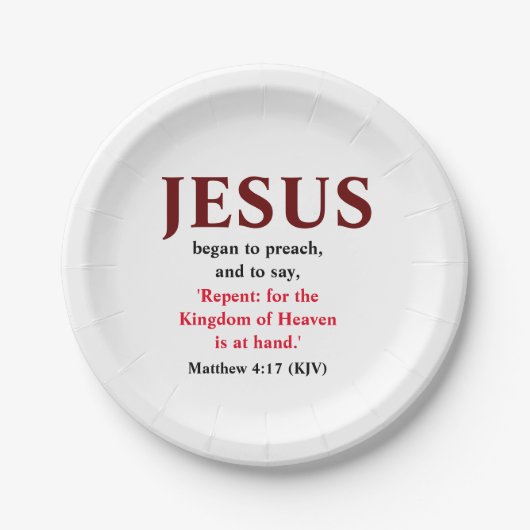 Jesus fing an zu predigen. Matthew 4:17 Tiny Pappteller (Vorderseite)