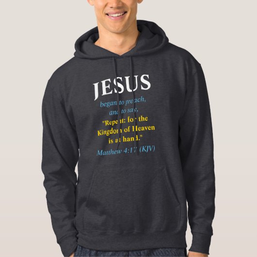 JESUS fing an zu predigen: Umkehren. Gold, Weiß un Hoodie (Vorderseite)