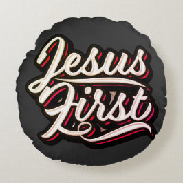 Jesus First 70's Style Rundes Kissen