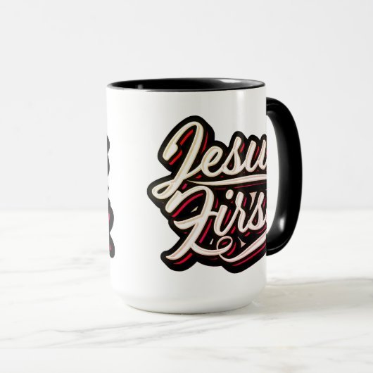 Jesus First 70's Style Tasse (VorderseiteRechts)