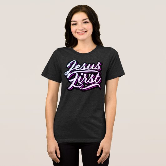 Jesus First Pinks and Purples T - Shirt (Vorderseite voll)