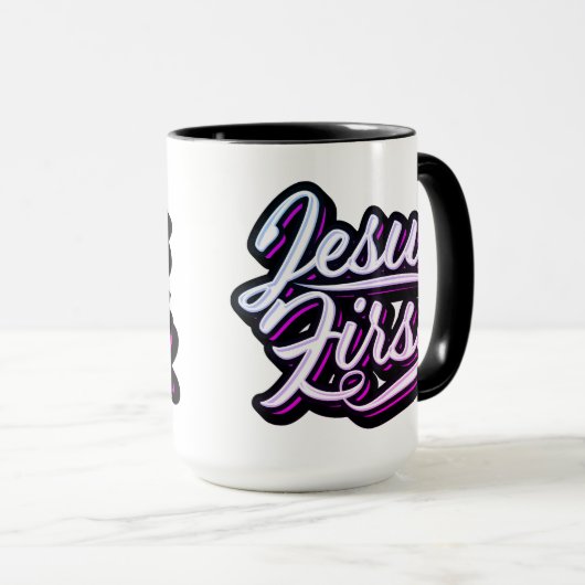 Jesus First Pinks and Purples Tasse (VorderseiteRechts)