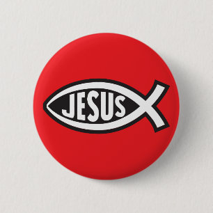 Jesus-Fisch-Geheimzeichen Ichthys ΙΧΘΥΣ Gott Sohn  Button