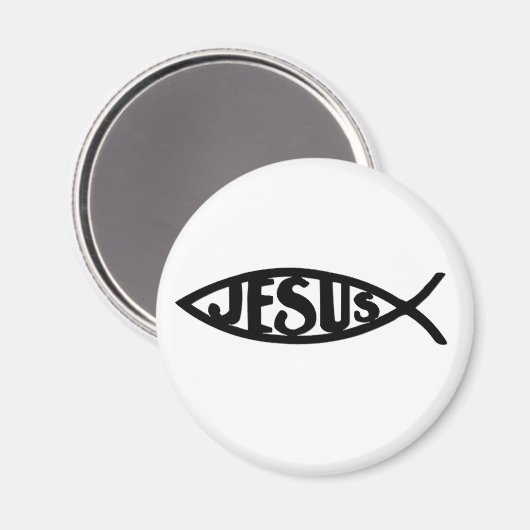 Jesus Fisch (Magnet Schwarz) Magnet (Vorderseite/Rückseite)