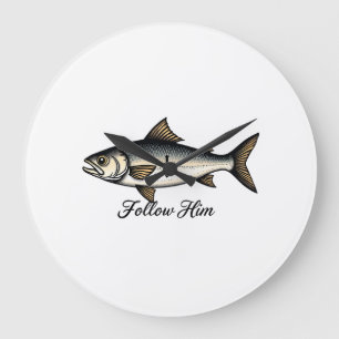 Jesus-Fisch Vintage-Gravur Christliches T-Shirt (1 Große Wanduhr