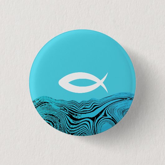 Jesus-Fisch Wellige Gewässer Button (Vorderseite)