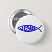 Jesus-Fische (Knopf-Blau) Button (Vorne & Hinten)