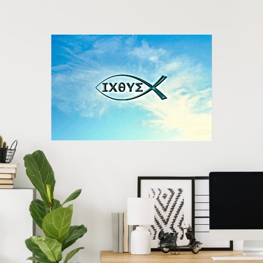 Jesus Fischen am blauen Himmel Poster (Heimbüro)