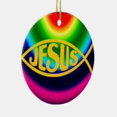 JESUS FISH ICHTHYS CHRIST RAINBOW KERAMIK ORNAMENT (Rechts)