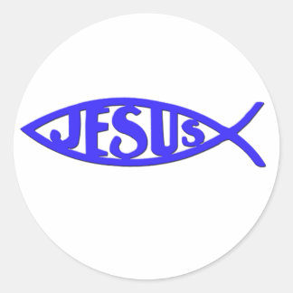 Jesus Fish (Stickers Blue) Runder Aufkleber
