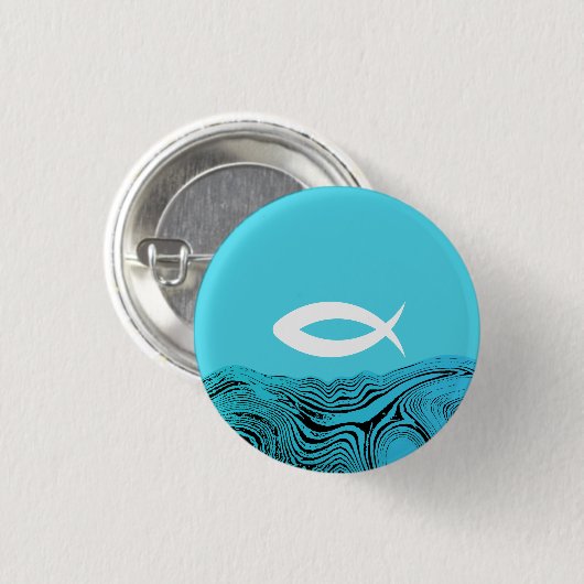 Jesus Fish Wavy Waters Button (Vorne & Hinten)