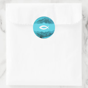 Jesus Fish Wavy Waters Runder Aufkleber