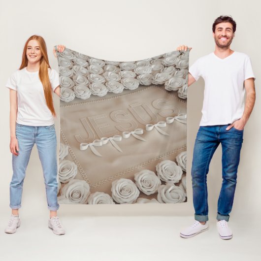 JESÚS Fleece & Sherpa Blanket - White Roses & (Beispiel)