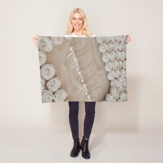 JESÚS Fleece & Sherpa Blanket - White Roses & (Beispiel)
