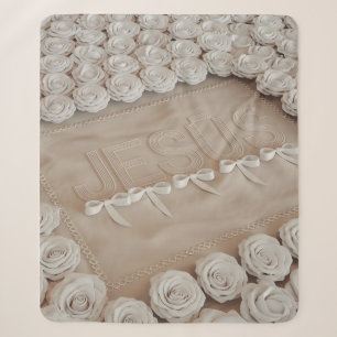 JESÚS Fleece & Sherpa Blanket - White Roses & Sherpadecke