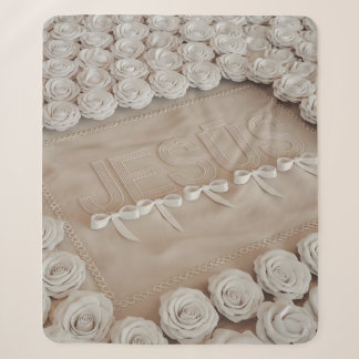 JESÚS Fleece & Sherpa Blanket - White Roses & Sherpadecke