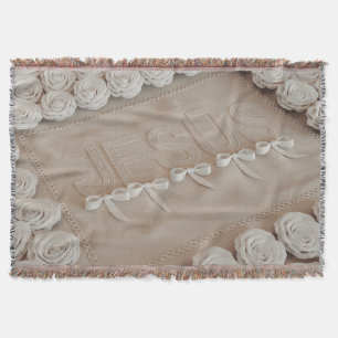 JESÚS Fleece- & Sherpa-Decke – Weiße Rosen & Decke