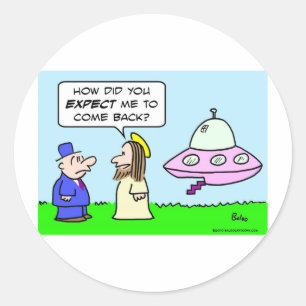 Jesus fliegenden Untertasse erwarten zurück Runder Aufkleber