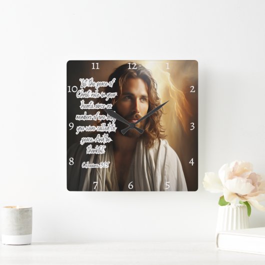 Jesus: Frieden, Herz, Kolossisten Quadratische Wanduhr (Zuhause)