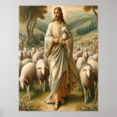 Jesus führt Schafe durch grüne Weiden Poster (Vorne)