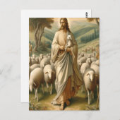 Jesus führt Schafe durch grüne Weiden Postkarte (Vorne/Hinten)