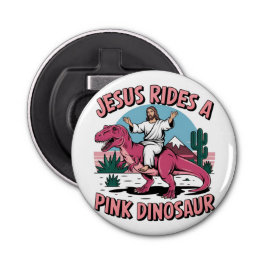 Jesus Funny Memes, Jesus reitet eine rosa Dinosaur Flaschenöffner