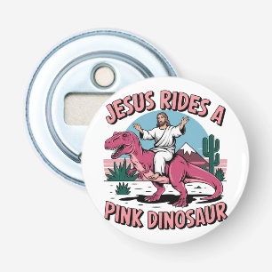 Jesus Funny Memes, Jesus reitet eine rosa Dinosaur Flaschenöffner