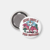Jesus Funny Memes, Jesus reitet eine rosa Dinosaur Magnet (Vorderseite/Rückseite)