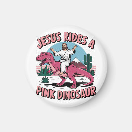 Jesus Funny Memes, Jesus reitet eine rosa Dinosaur Magnet