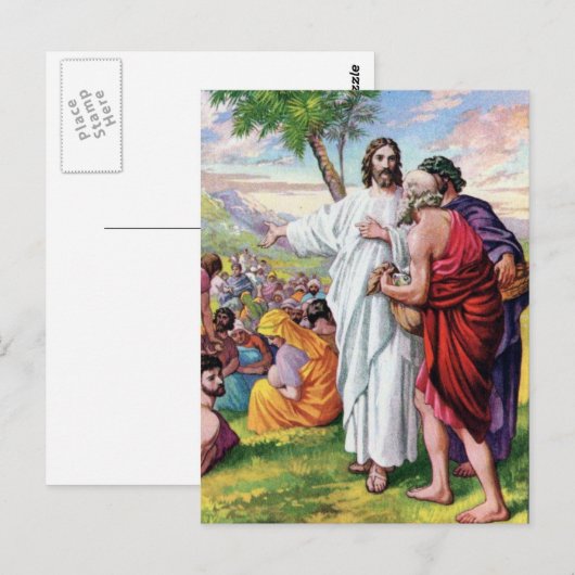 Jesus Fütterte viele hungrige Menschen Postkarte (Vorne/Hinten)
