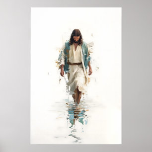 Jesus geht auf dem Wasser Aquarell Christliche Wan Poster