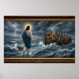 Jesus geht auf dem Wasser Poster – Christliche Wan