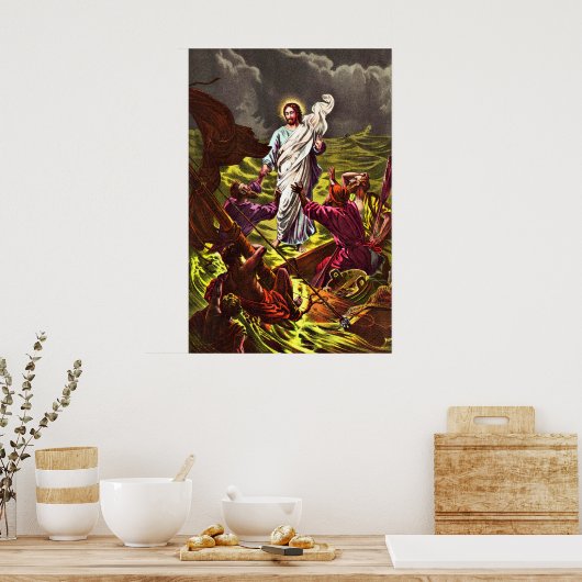 Jesus geht auf Water Vintage Plakat (Küche)