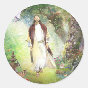 Jesus geht im Garten von Gethsemane spazieren Runder Aufkleber