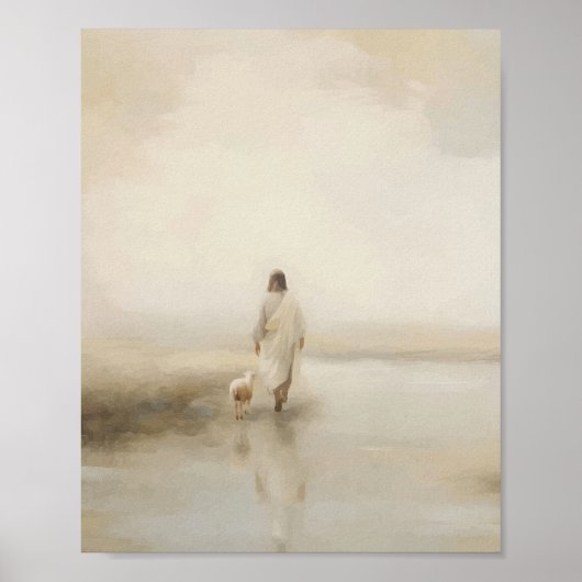 Jesus geht mit Lamm Aquarell-Illustration Poster (Vorne)