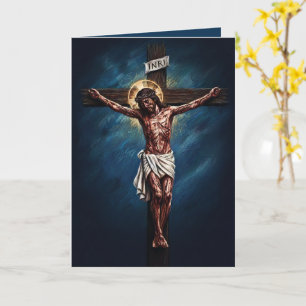 Jesus gekreuzigt Gesegnete Ostern Karte Blau