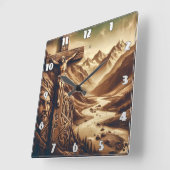 Jesus gekreuzigt in der Berglandschaft Quadratische Wanduhr (Winkel)