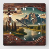 Jesus gekreuzigt vor den majestätischen Bergen Quadratische Wanduhr (Vorderseite)