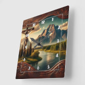 Jesus gekreuzigt vor den majestätischen Bergen Quadratische Wanduhr (Winkel)