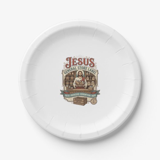 Jesus Gemischtwarenlabel Jesus Gemischtwarenlager  Pappteller (Vorderseite)